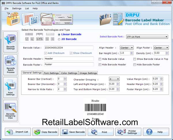 Post Office Barcode Labels Software screenshot