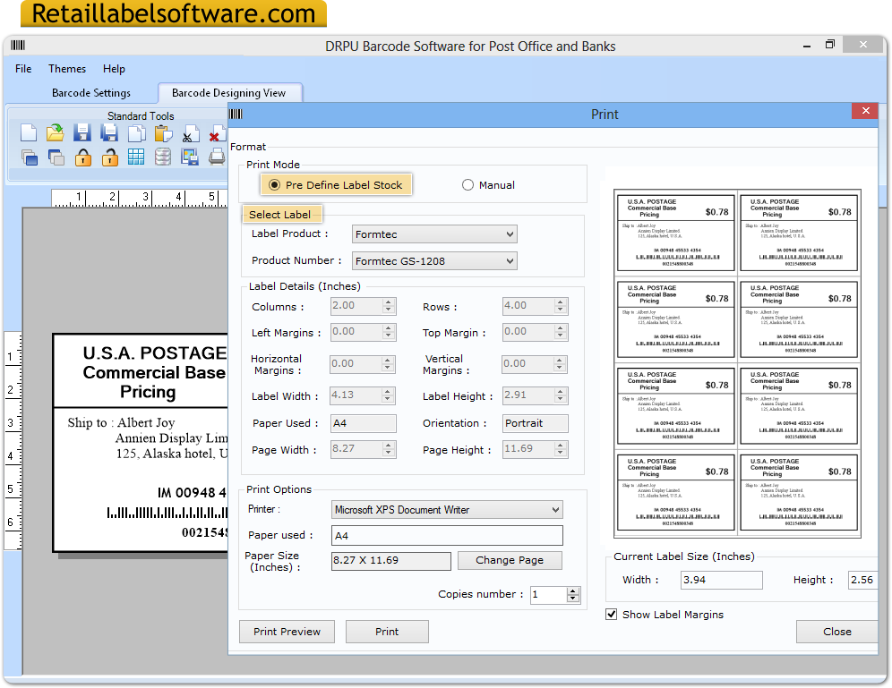 Post Office Barcode Label Software screenshots RetailLabelSoftware