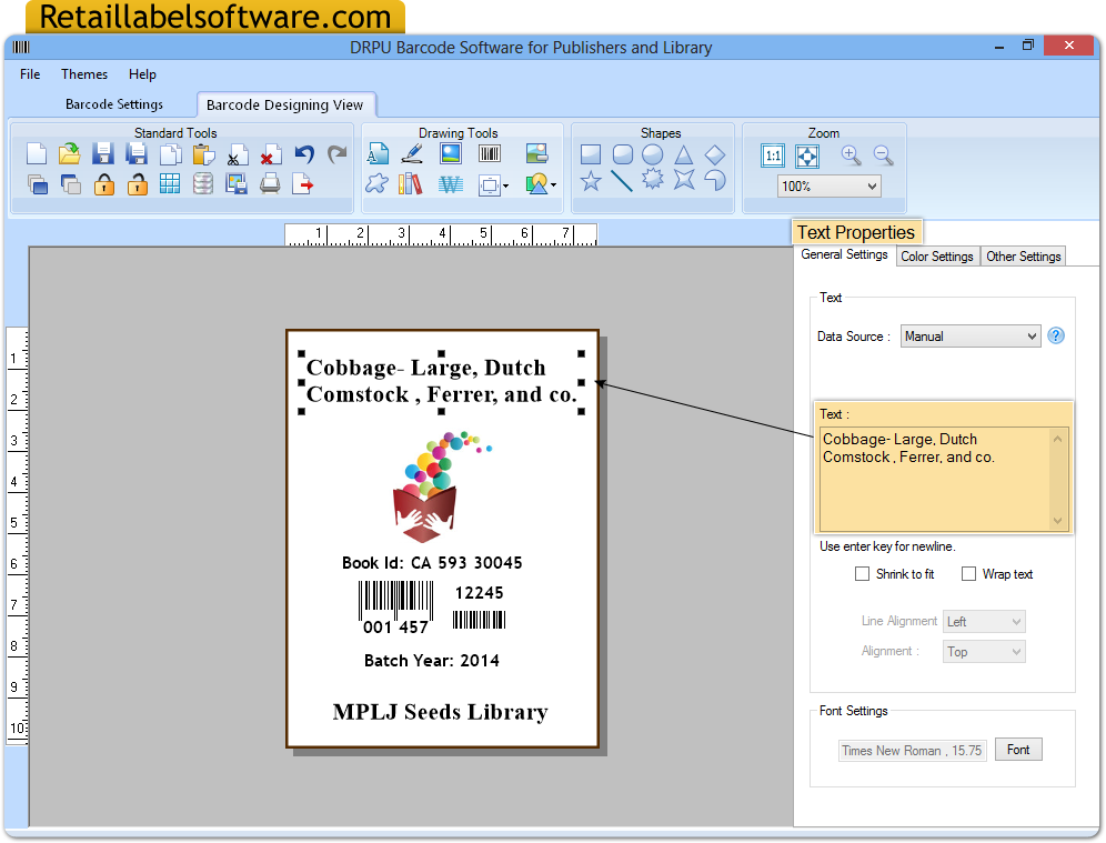 Barcode label generator program