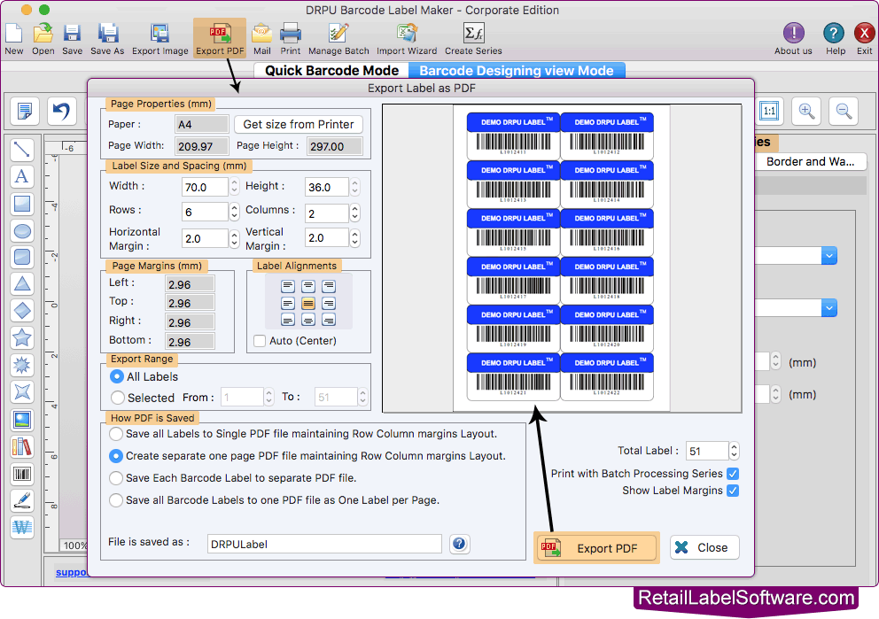 Export Label as PDF