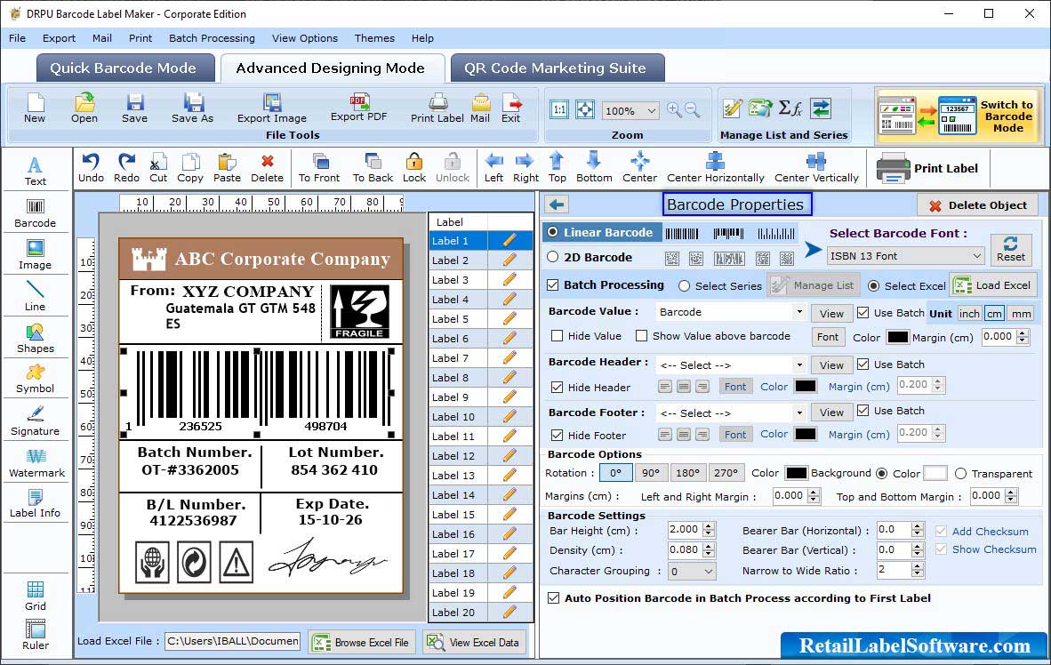 Barcode Label Design Software - Corporate Edition