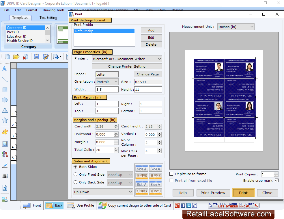 ID Card Maker Corporate Edition Screenshots of how to print and