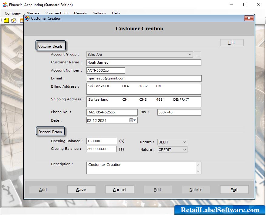 Customer Account Creation