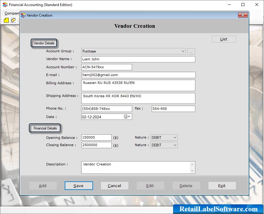 Vendors Account Creation