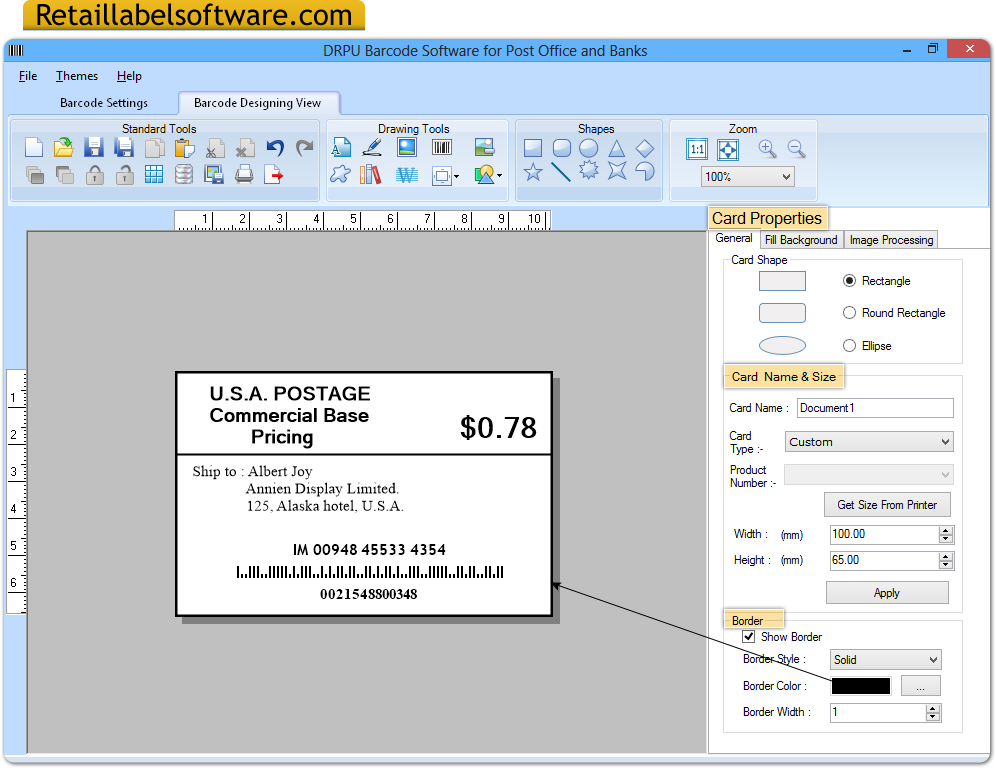 Post Office and Bank Barcode Label Software 