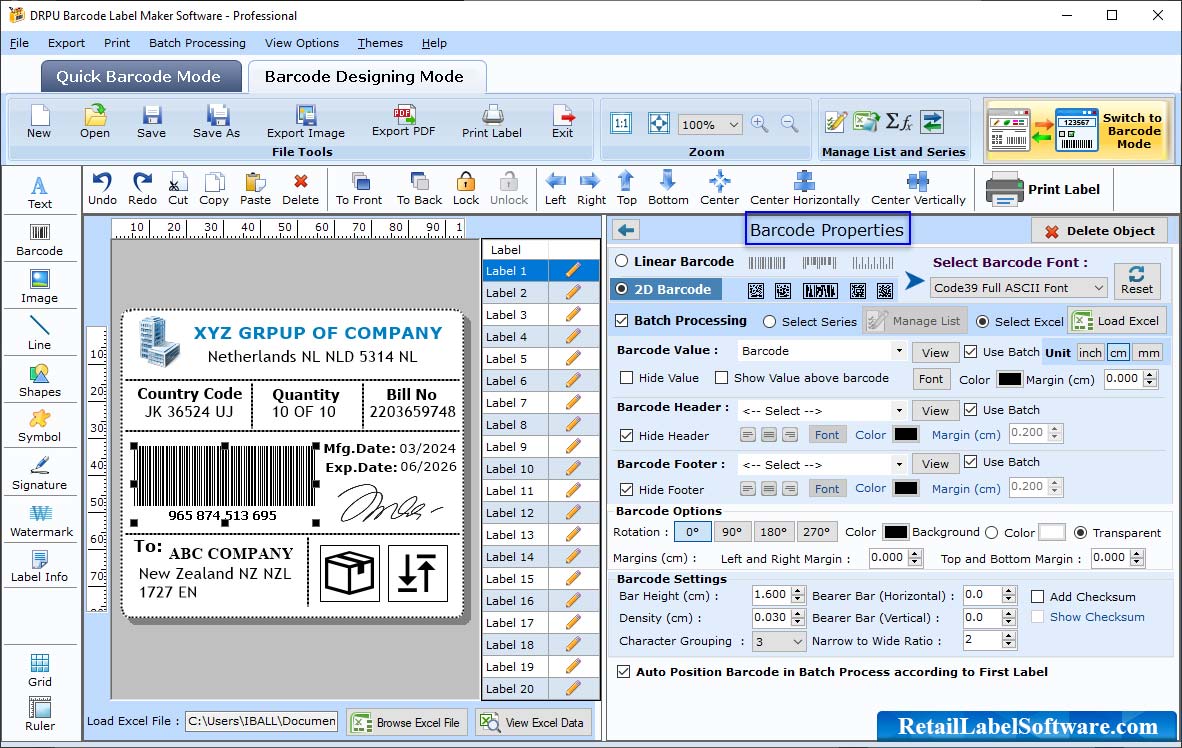 Barcode label software - professional edition