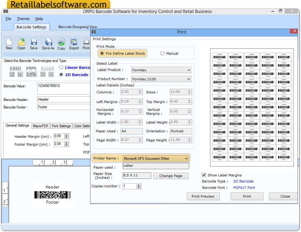 Inventory control and retail business barcode generator program