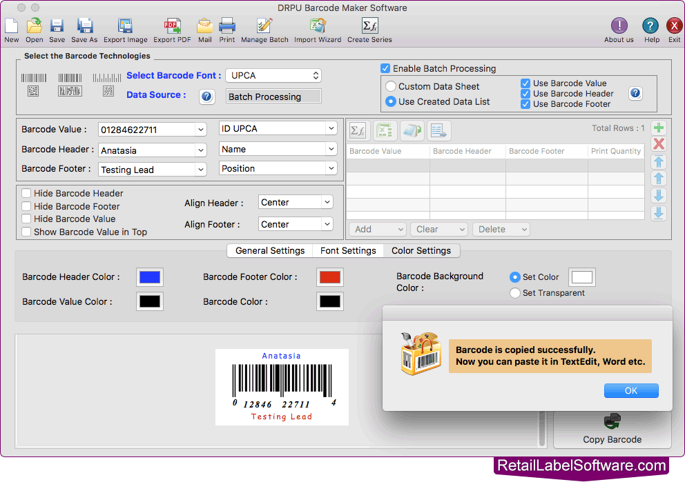 Copy Barcode Label