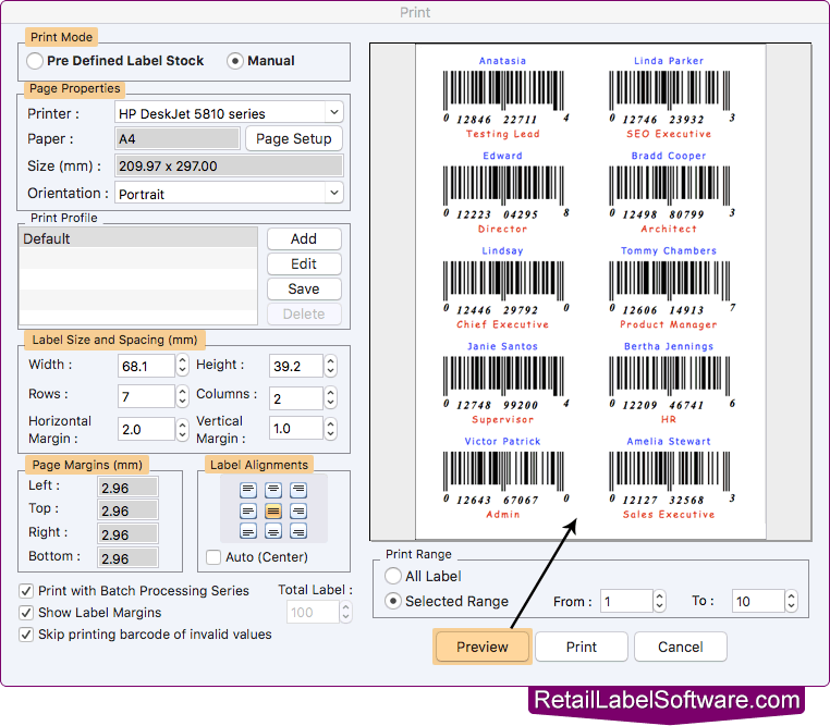 Print barcode labels